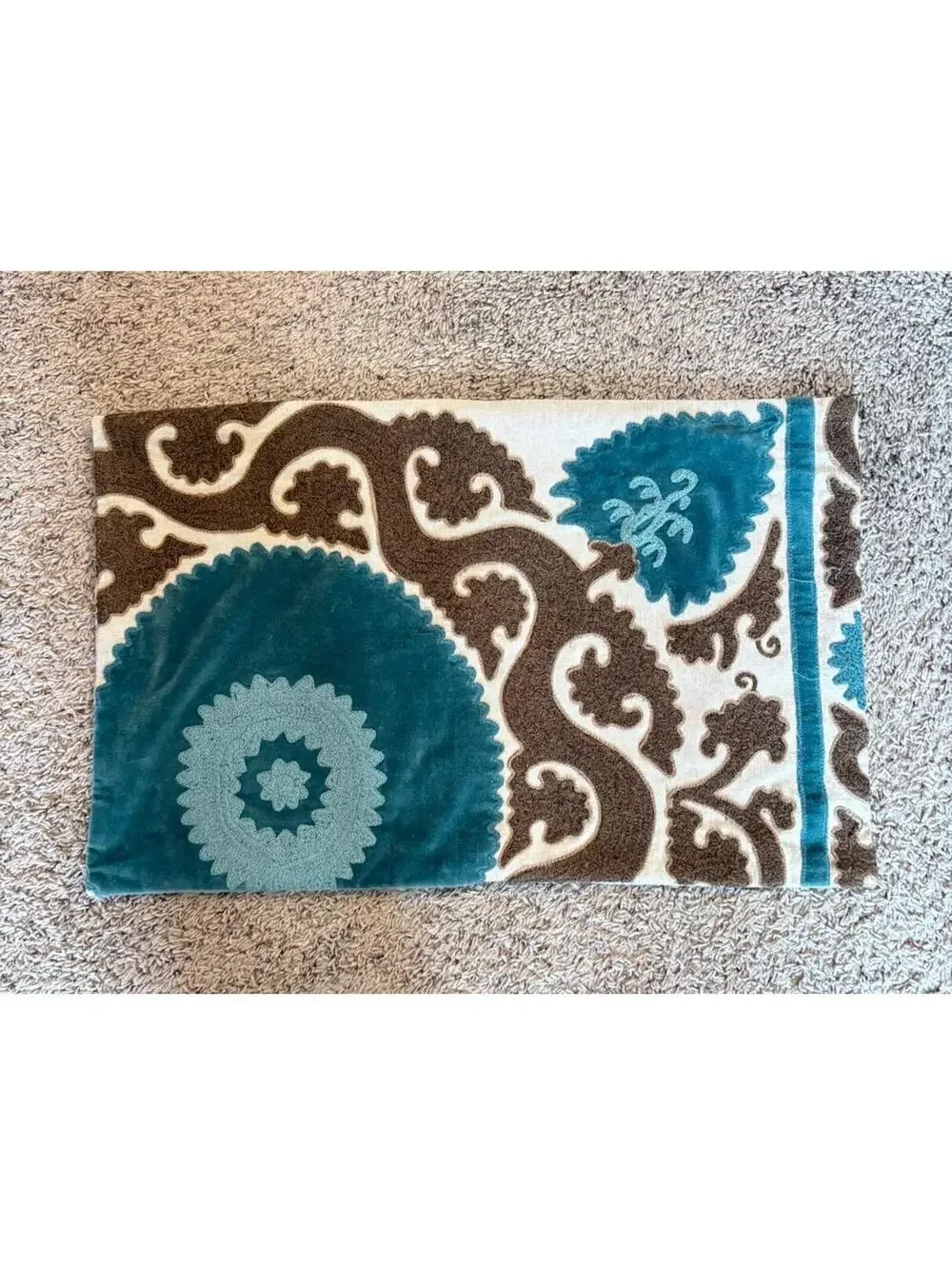 Pottery Barn Lumbar Pillow Cover 16 x 26 Brown Blue Paisley Tapestry Linen